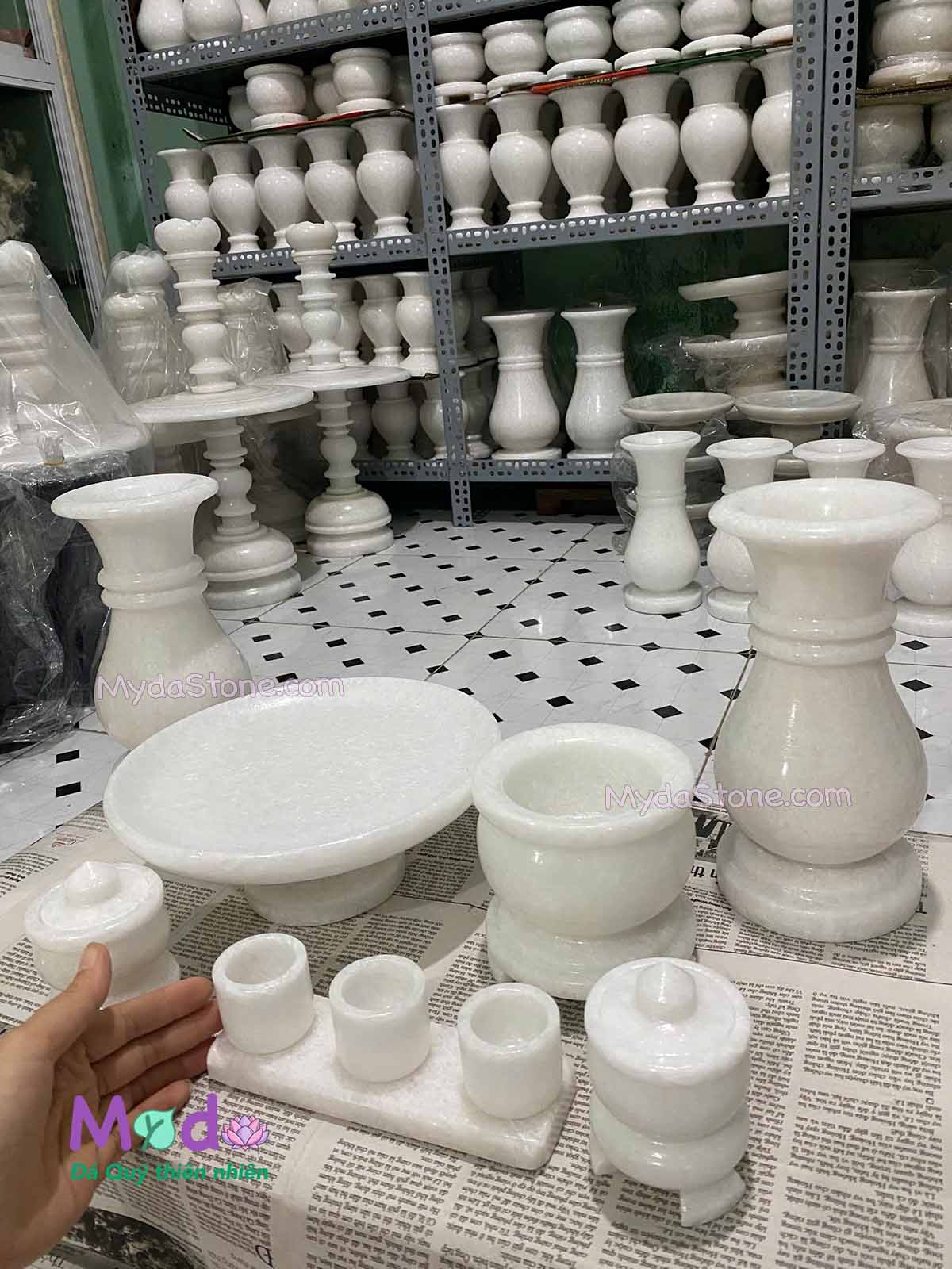 Bộ Đồ Thờ Cúng đá Cẩm Thạch Trắng