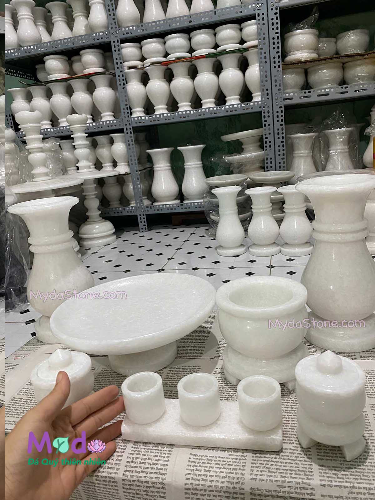 Bộ Đồ Thờ Cúng đá Cẩm Thạch Trắng