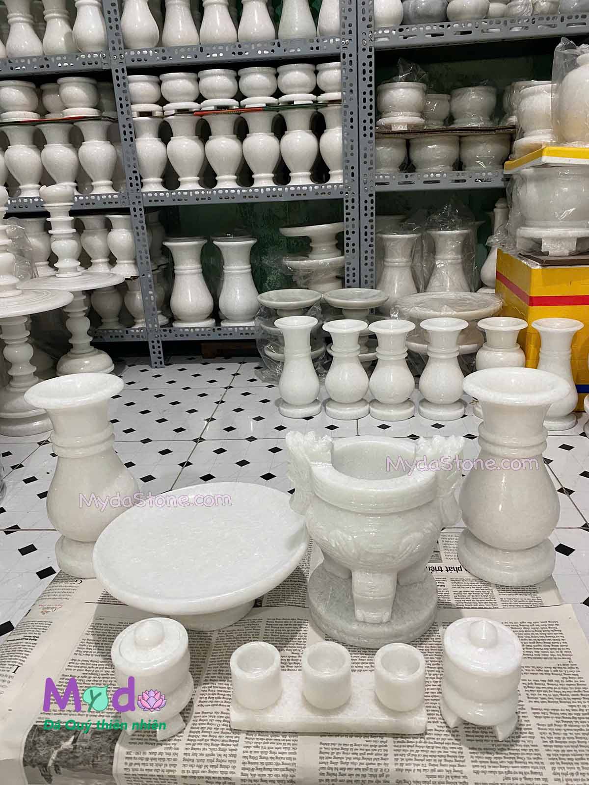 Bộ Đồ Thờ Cúng đá Cẩm Thạch Trắng