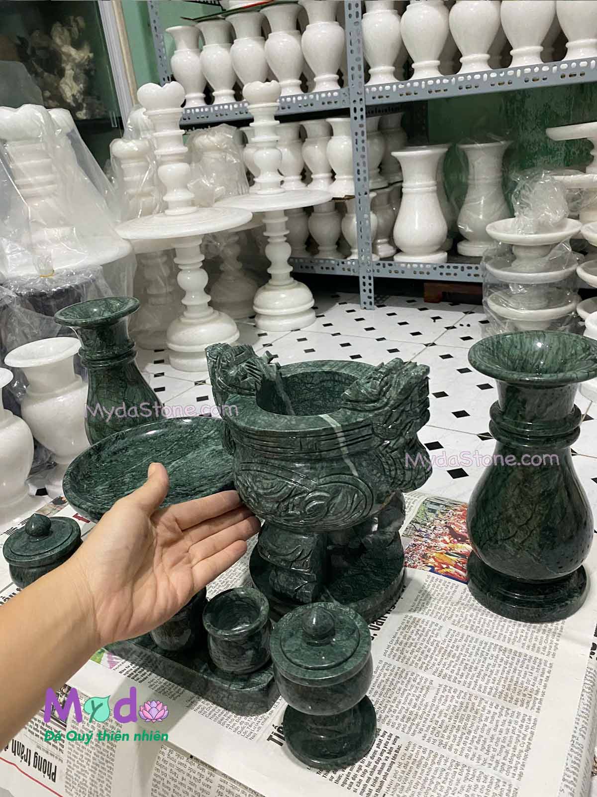 Bộ Đồ Thờ Cúng đá Xanh Ấn Độ