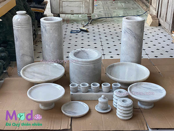 Bộ Đồ Thờ đá Cẩm Thạch Trắng Xám