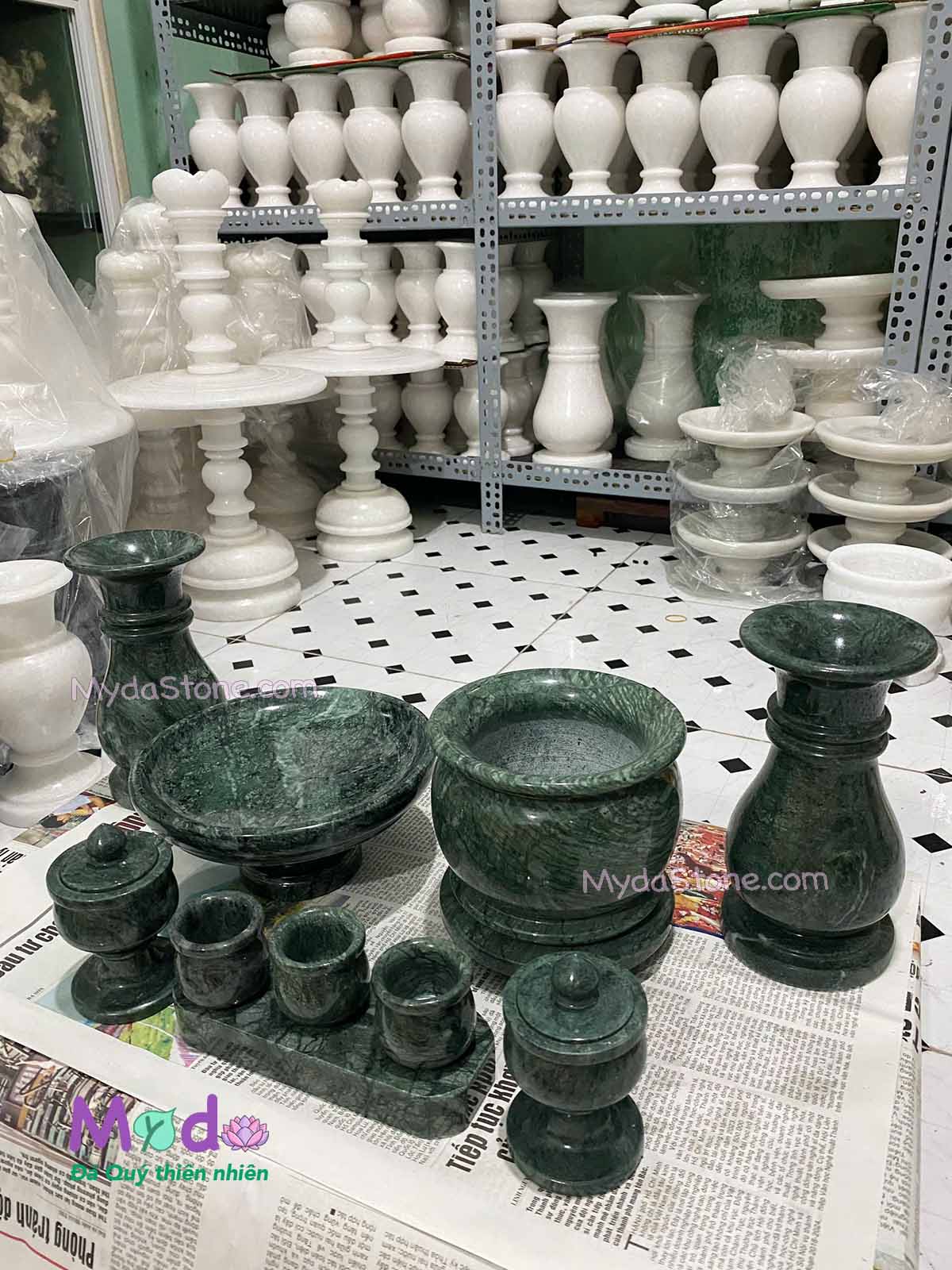 Bộ Đồ Thờ Cúng đá Xanh Ấn Độ