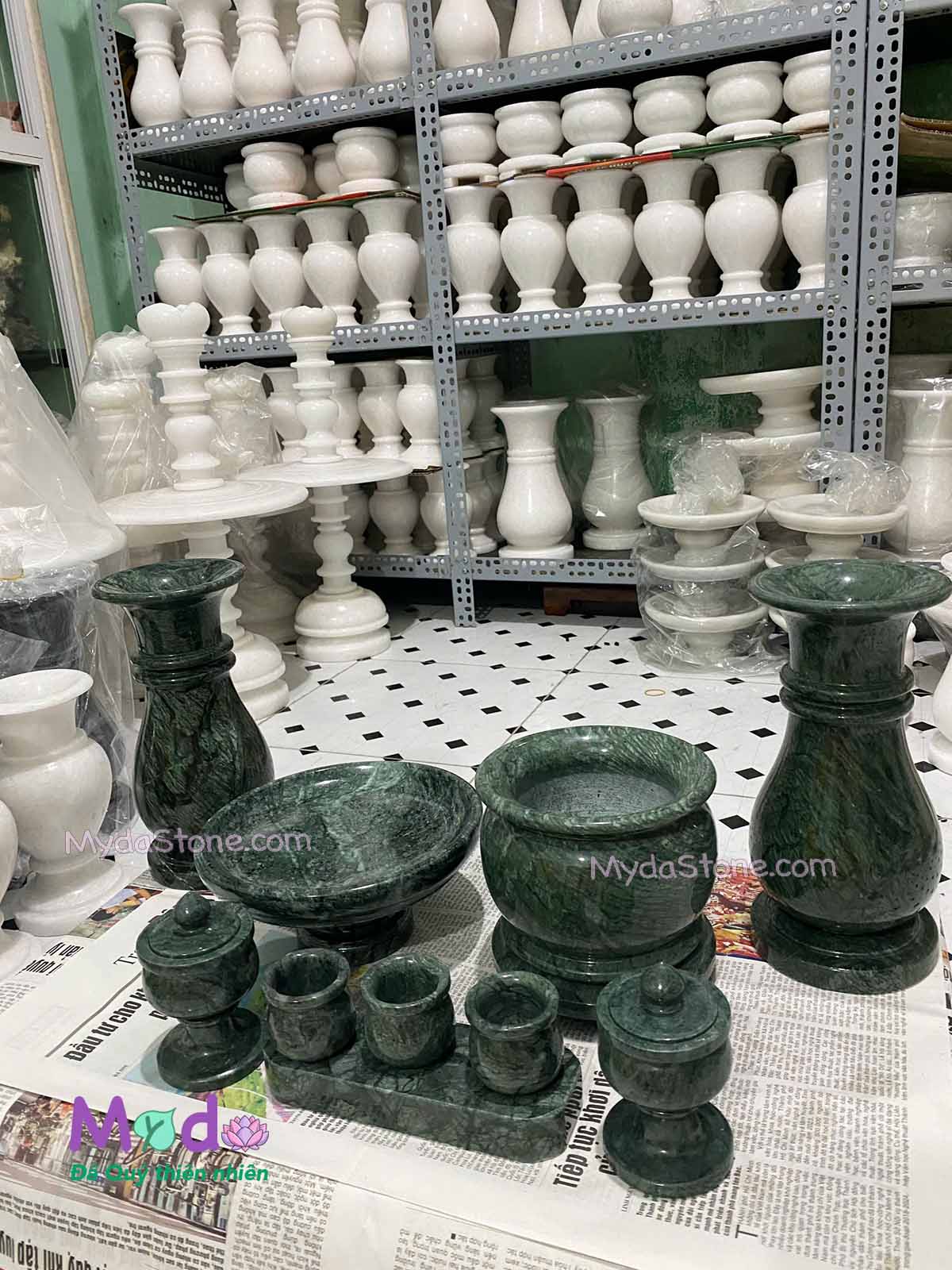 Bộ Đồ Thờ Cúng đá Xanh Ấn Độ