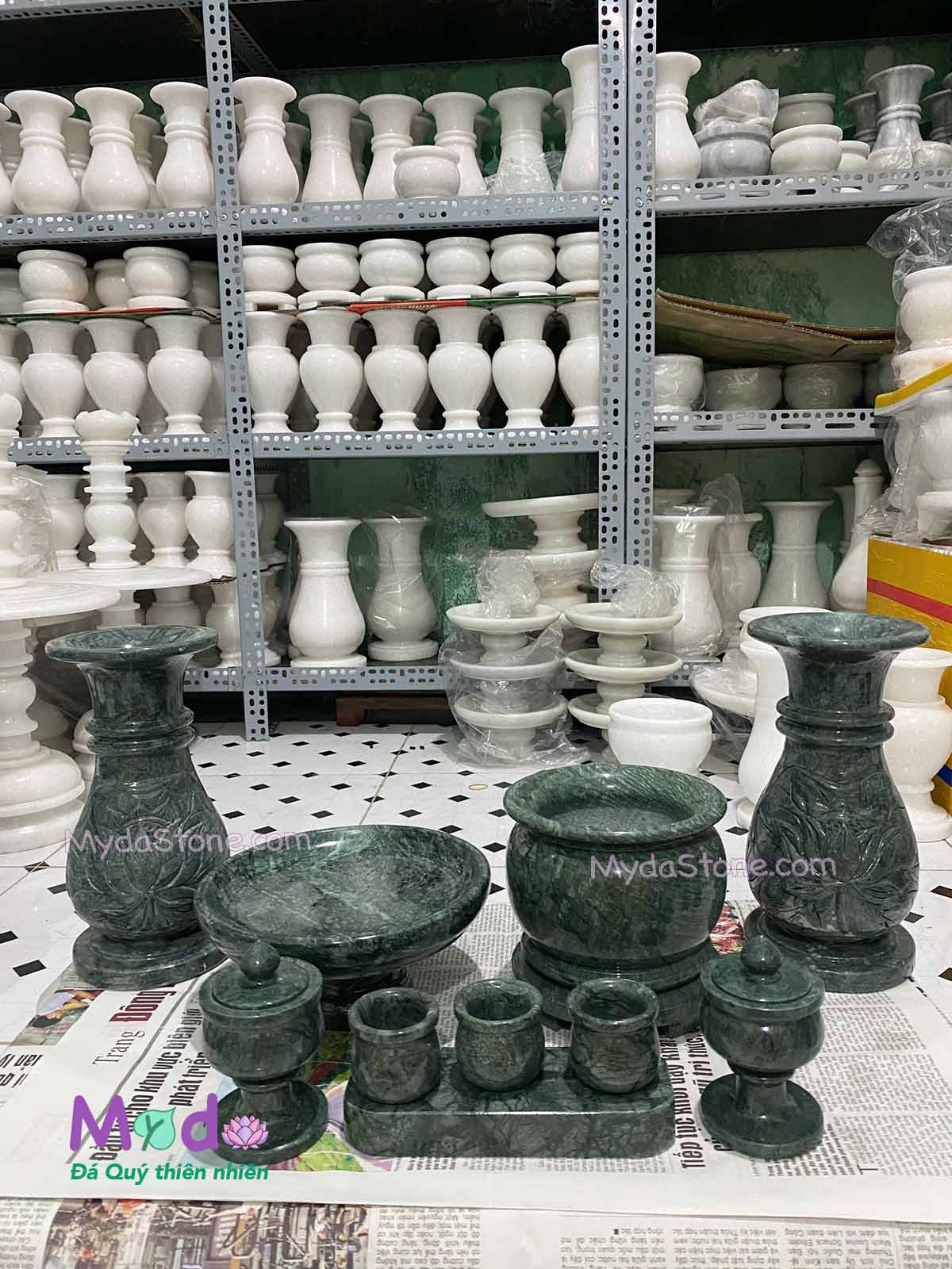 Bộ Đồ Thờ Cúng đá Xanh Ấn Độ