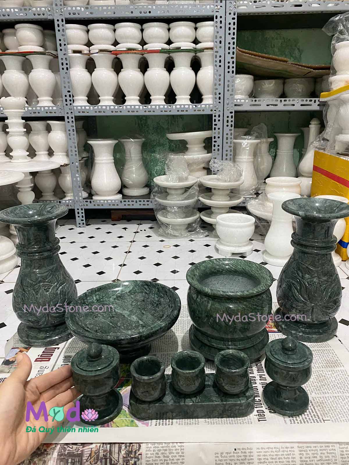 Bộ Đồ Thờ Cúng đá Xanh Ấn Độ