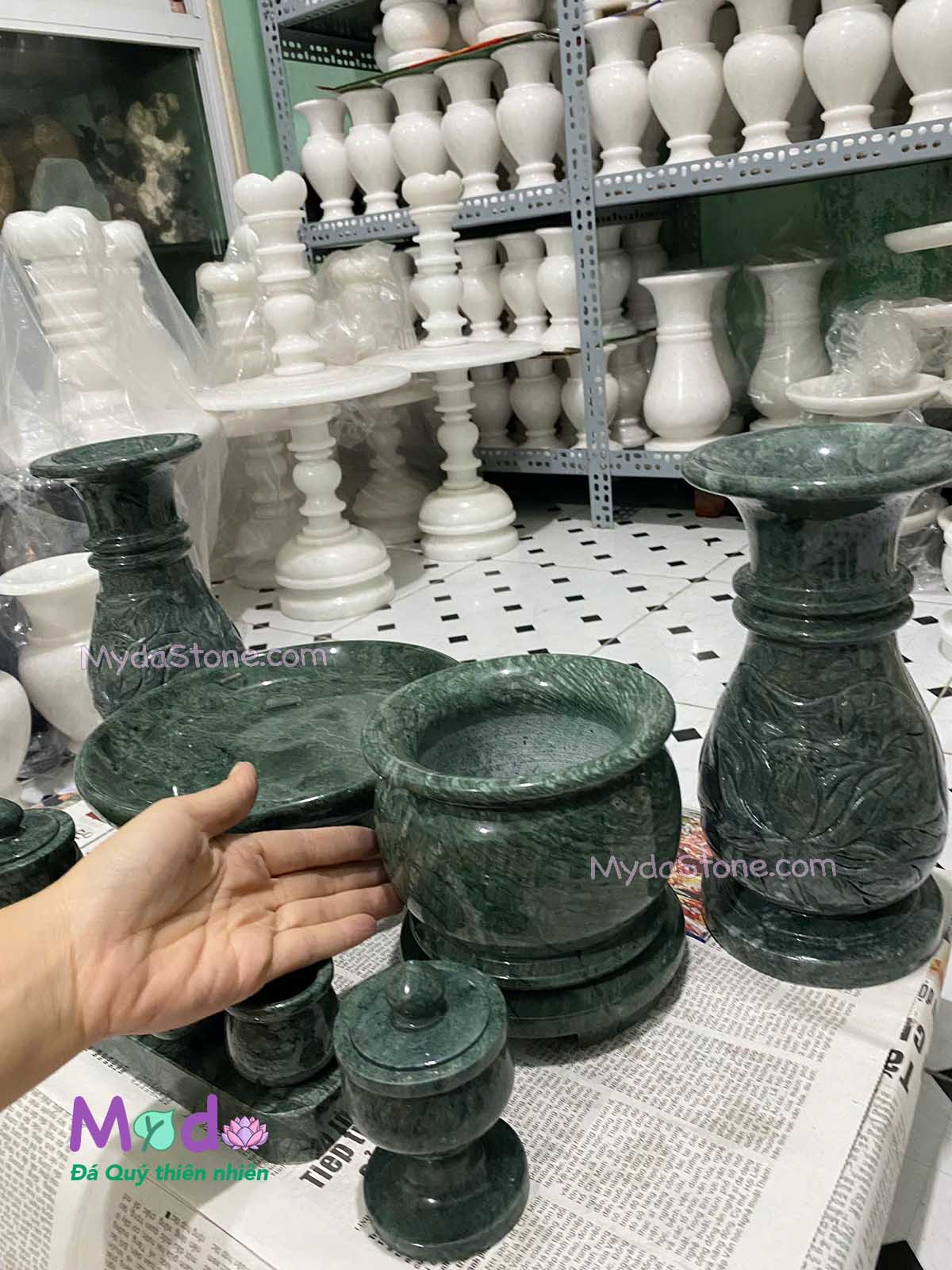 Bộ Đồ Thờ Cúng đá Xanh Ấn Độ