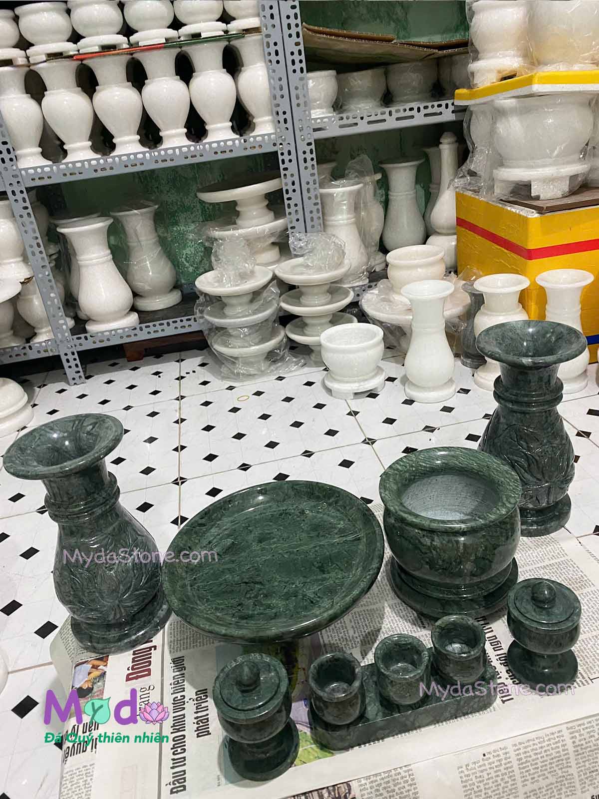 Bộ Đồ Thờ Cúng đá Xanh Ấn Độ