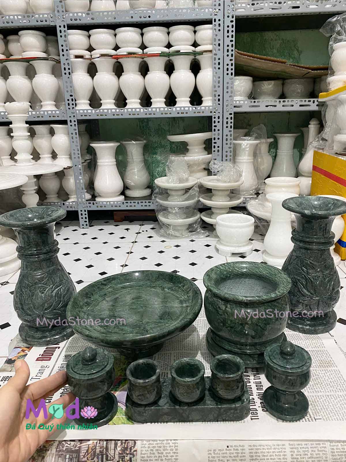 Bộ Đồ Thờ Cúng đá Xanh Ấn Độ