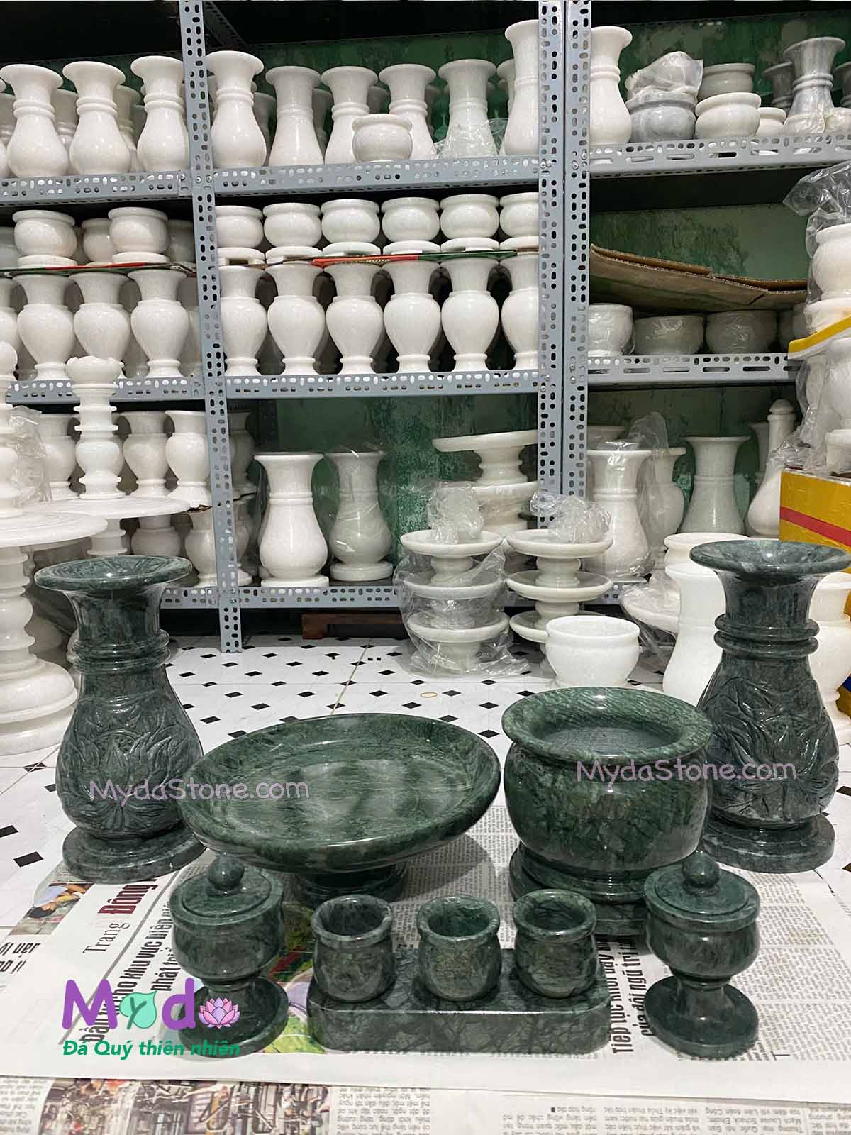 Bộ Đồ Thờ Cúng đá Xanh Ấn Độ