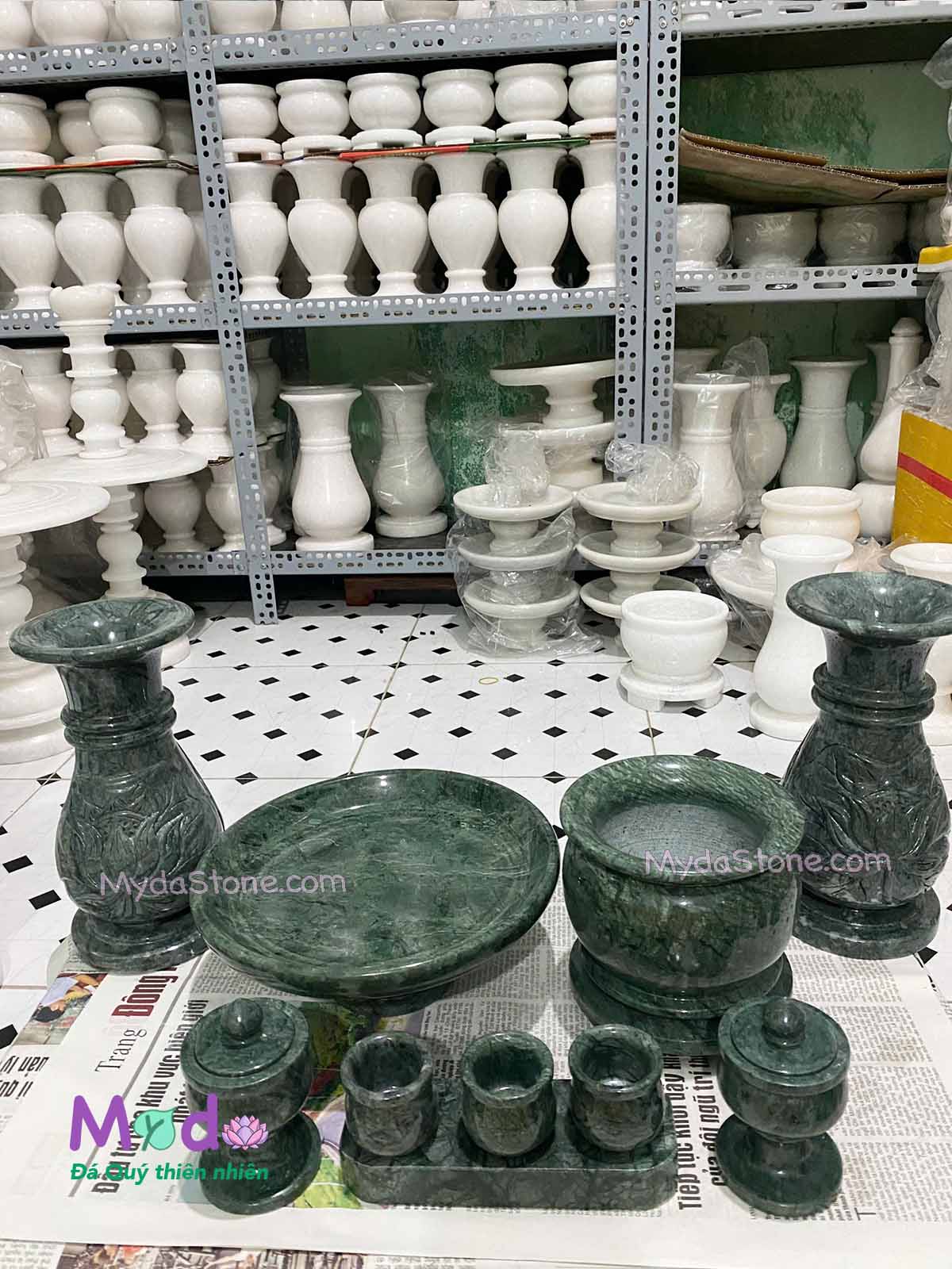 Bộ Đồ Thờ Cúng đá Xanh Ấn Độ