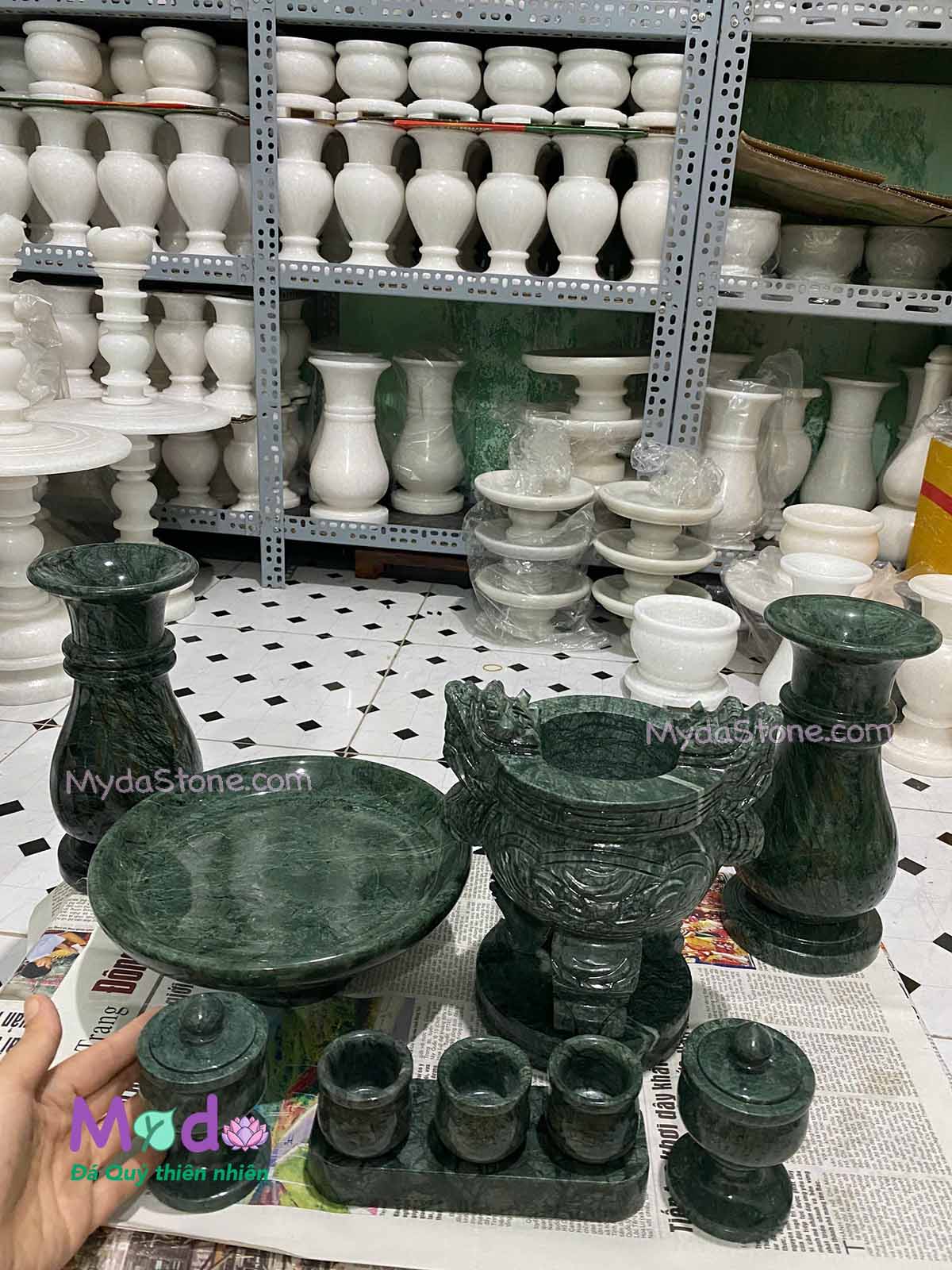 Bộ Đồ Thờ Cúng đá Xanh Ấn Độ
