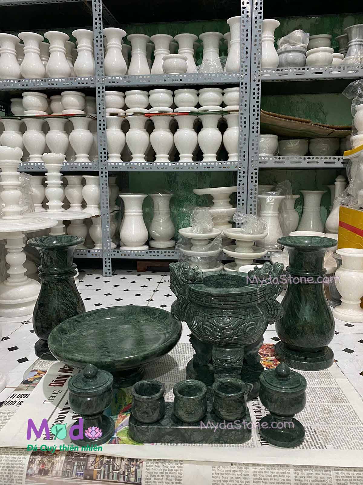 Bộ Đồ Thờ Cúng đá Xanh Ấn Độ