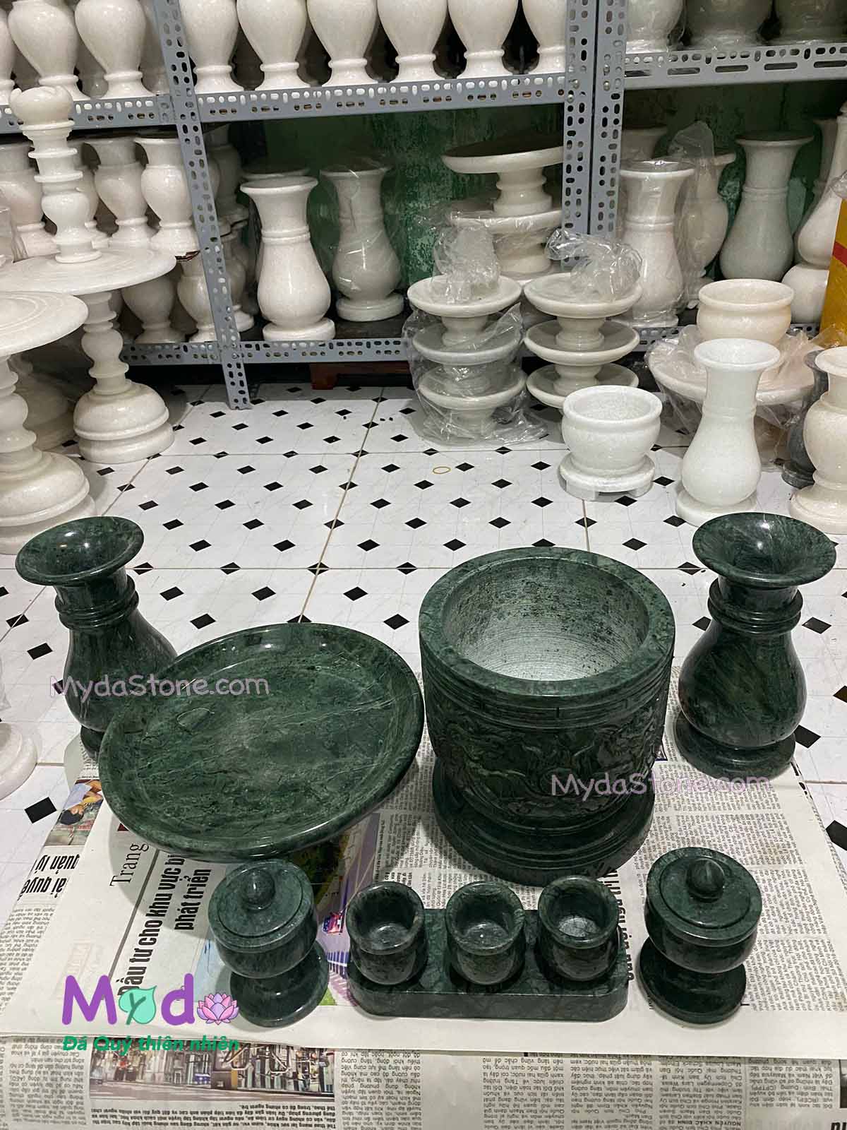 Bộ Đồ Thờ Cúng đá Xanh Ấn Độ