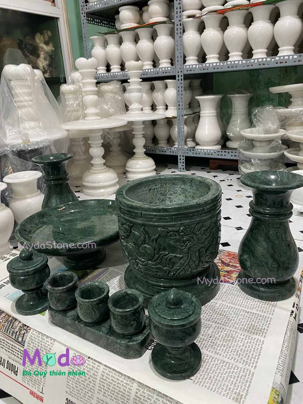 Bộ Đồ Thờ Cúng đá Xanh Ấn Độ