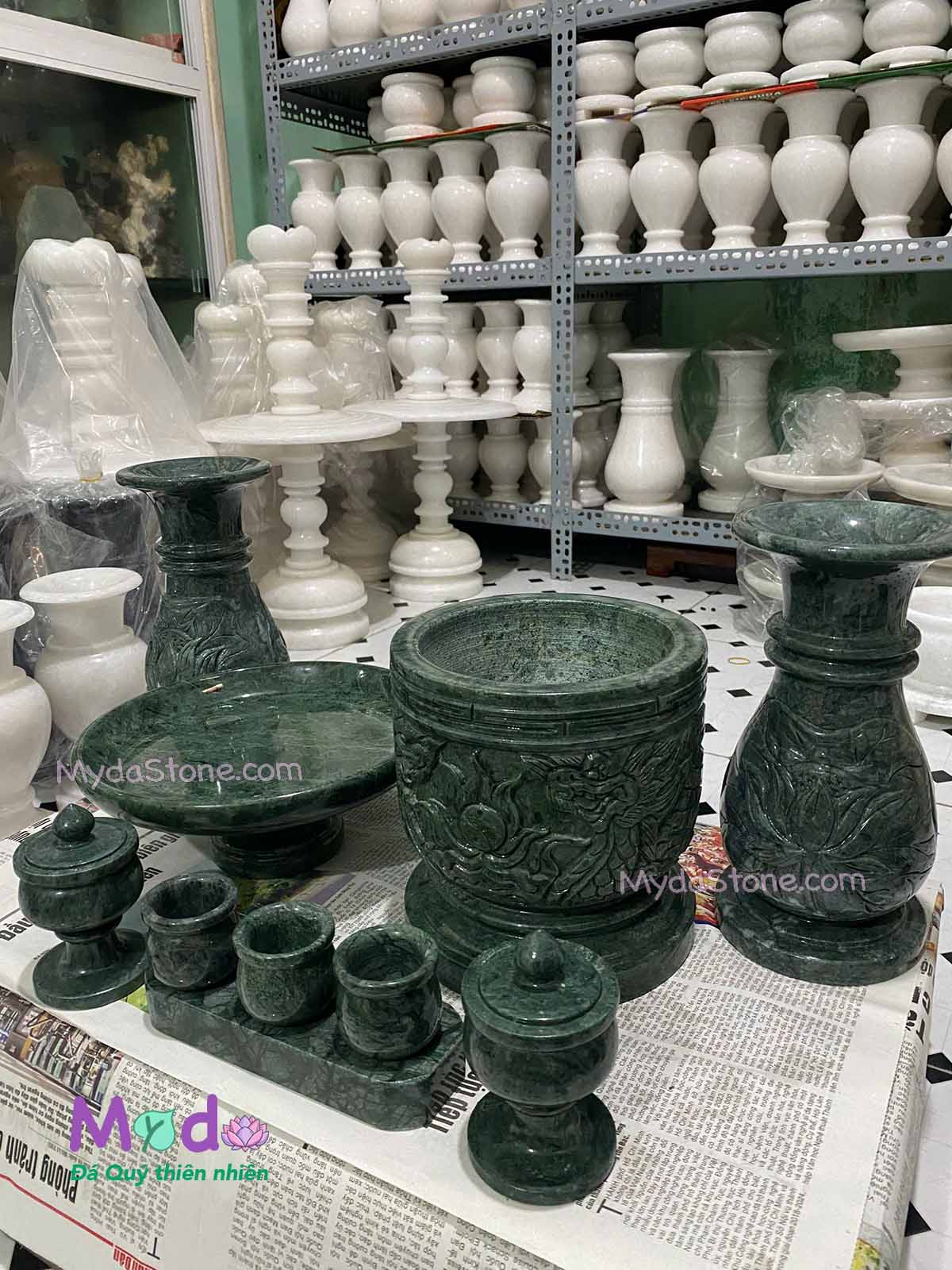 Bộ Đồ Thờ Cúng đá Xanh Ấn Độ