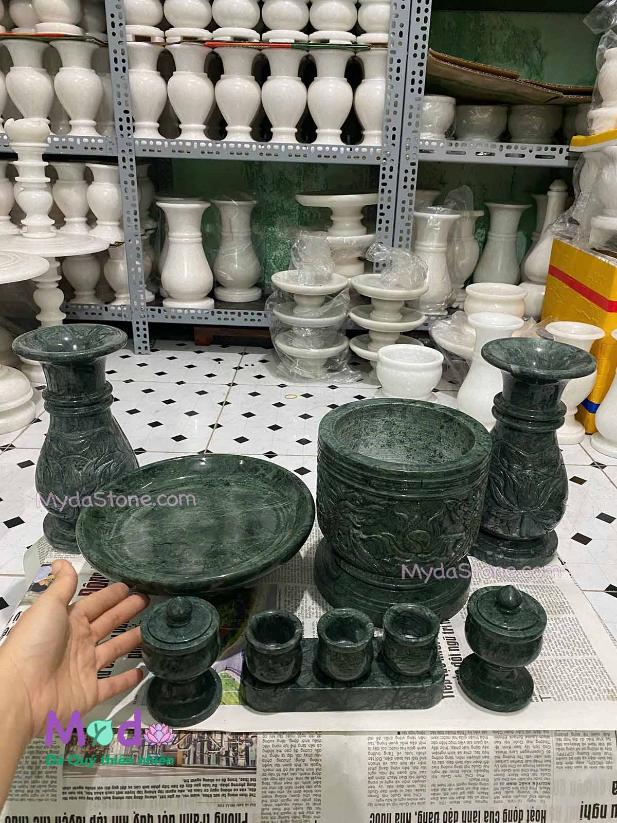 Bộ Đồ Thờ Cúng đá Xanh Ấn Độ