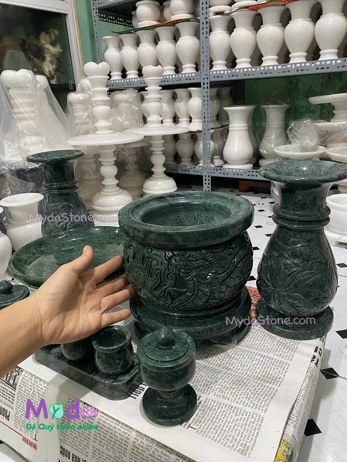 Bộ Đồ Thờ Cúng đá Xanh Ấn Độ