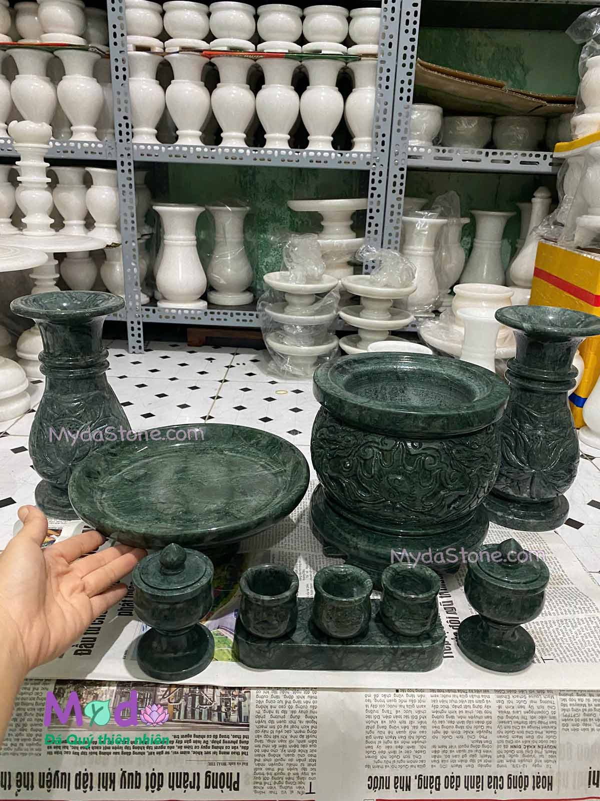 Bộ Đồ Thờ Cúng đá Xanh Ấn Độ