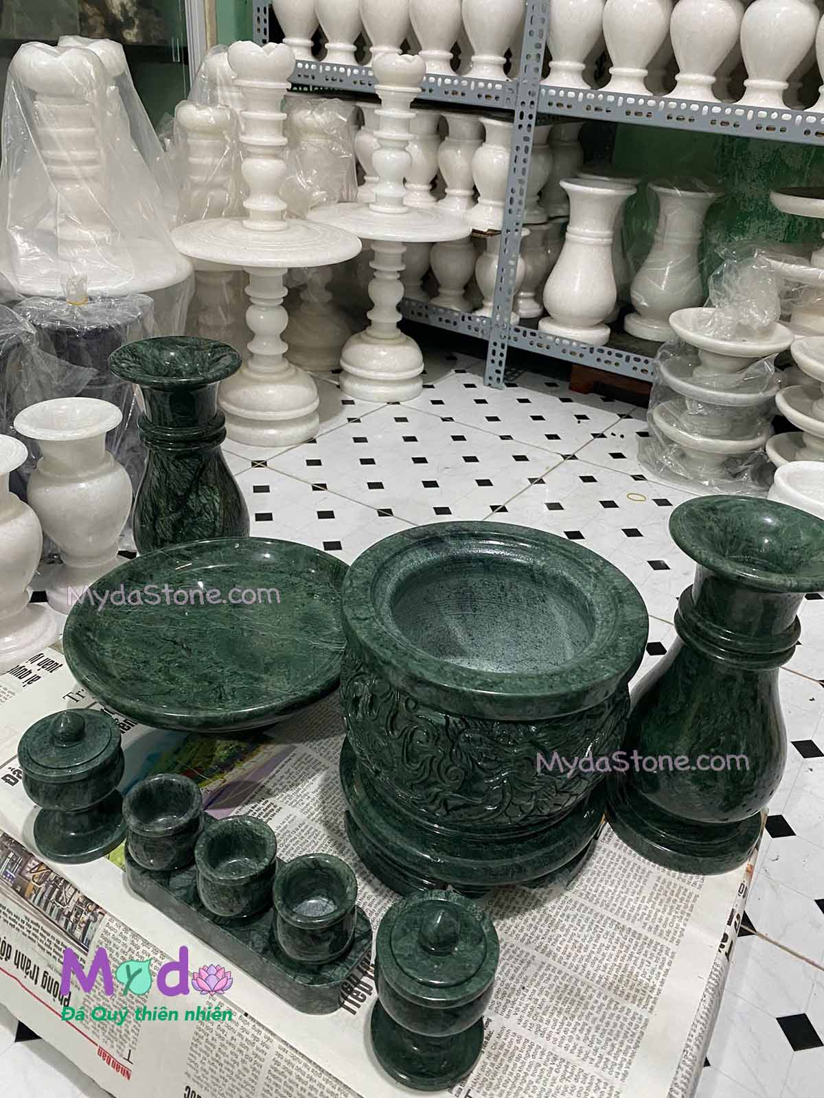 Bộ Đồ Thờ Cúng đá Xanh Ấn Độ