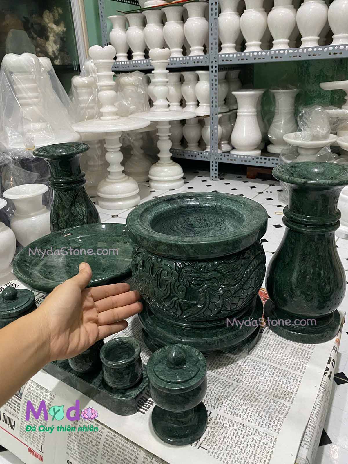 Bộ Đồ Thờ Cúng đá Xanh Ấn Độ