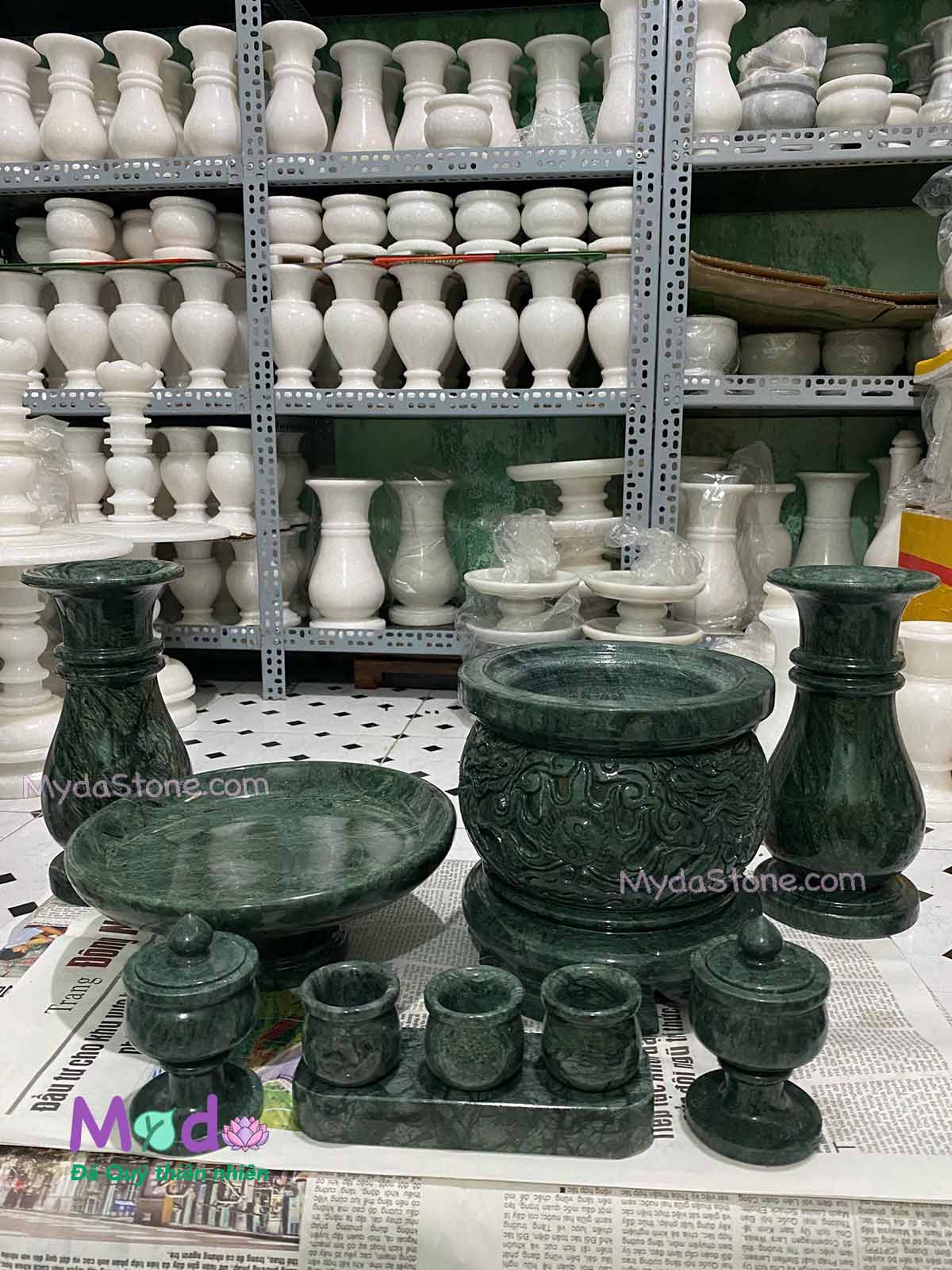 Bộ Đồ Thờ Cúng đá Xanh Ấn Độ