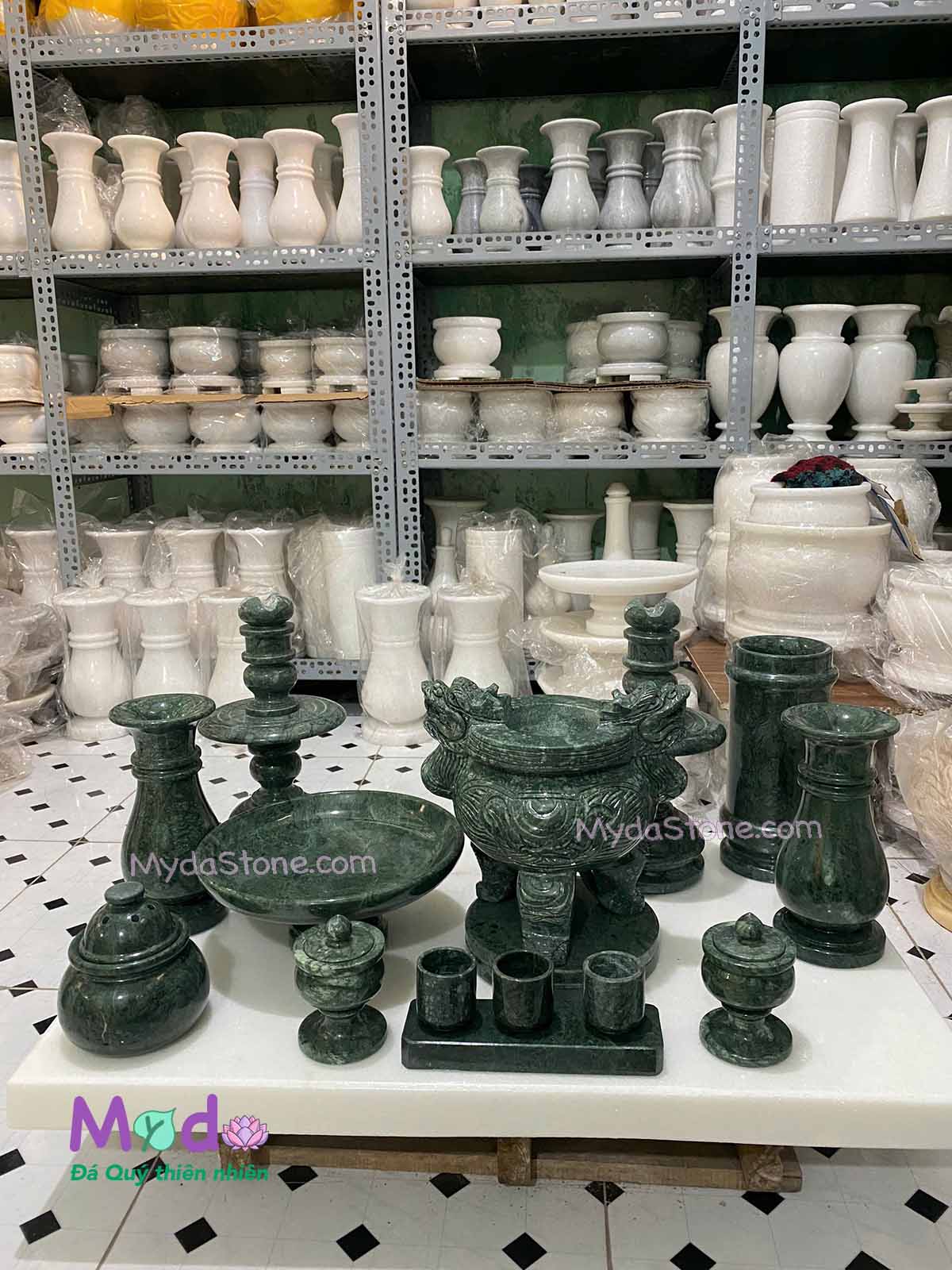 Bộ Đồ Thờ Cúng đá Xanh Ấn Độ