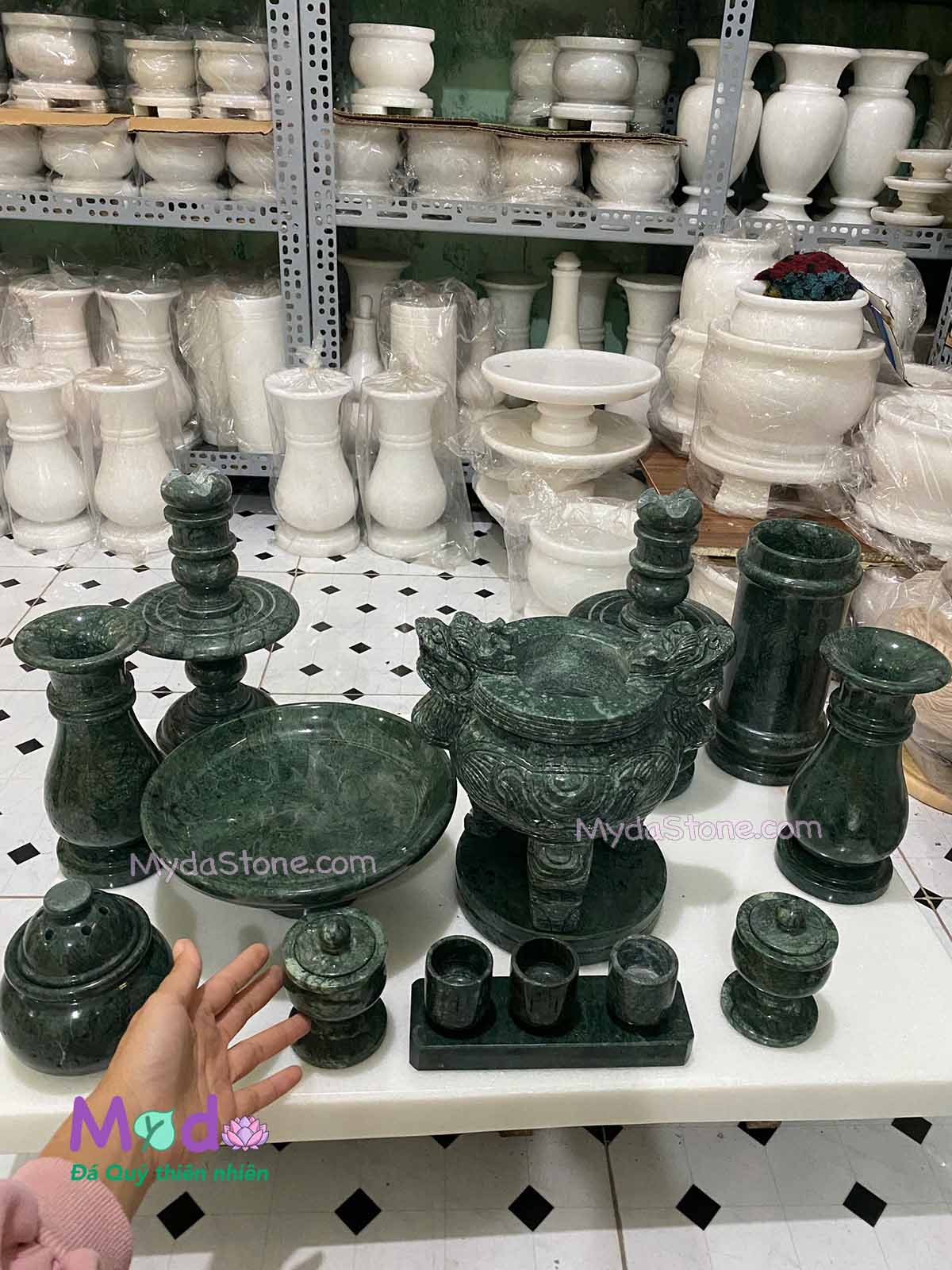 Bộ Đồ Thờ Cúng đá Xanh Ấn Độ