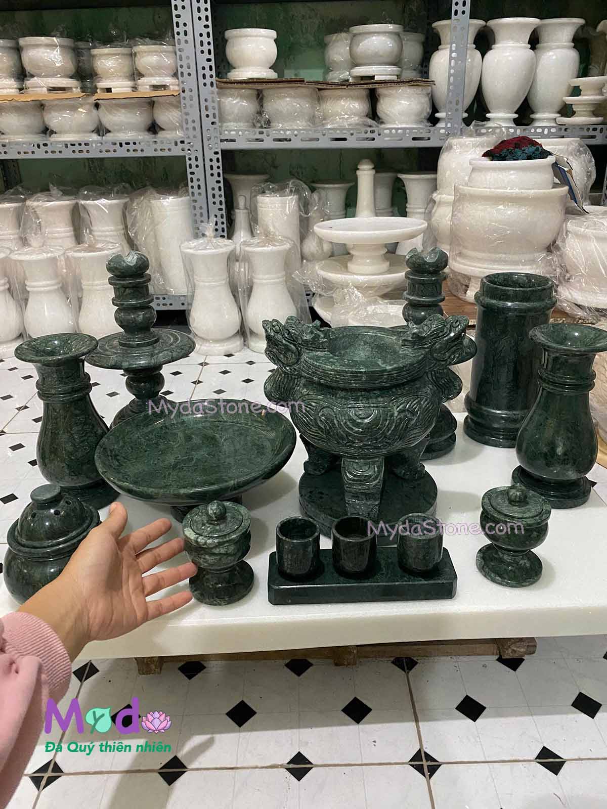 Bộ Đồ Thờ Cúng đá Xanh Ấn Độ
