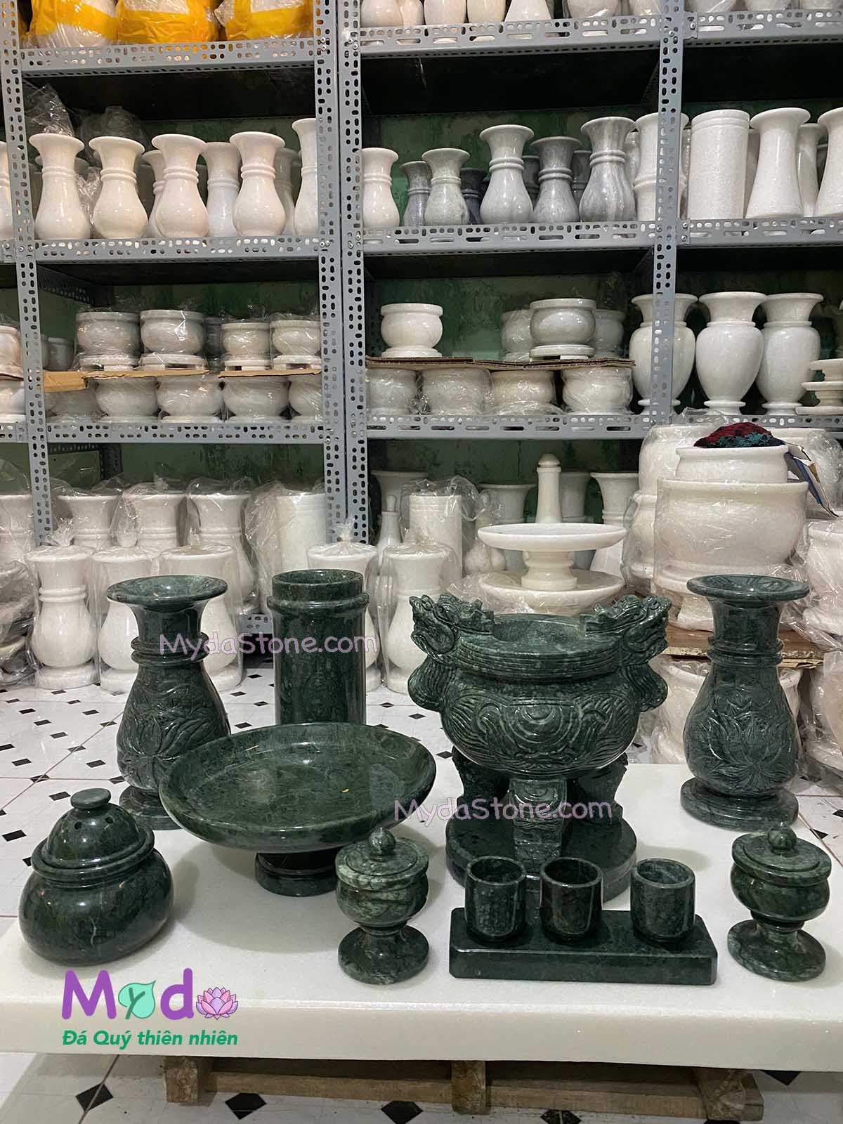 Bộ Đồ Thờ Cúng đá Xanh Ấn Độ