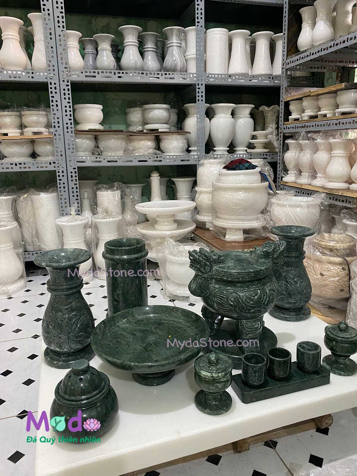 Bộ Đồ Thờ Cúng đá Xanh Ấn Độ