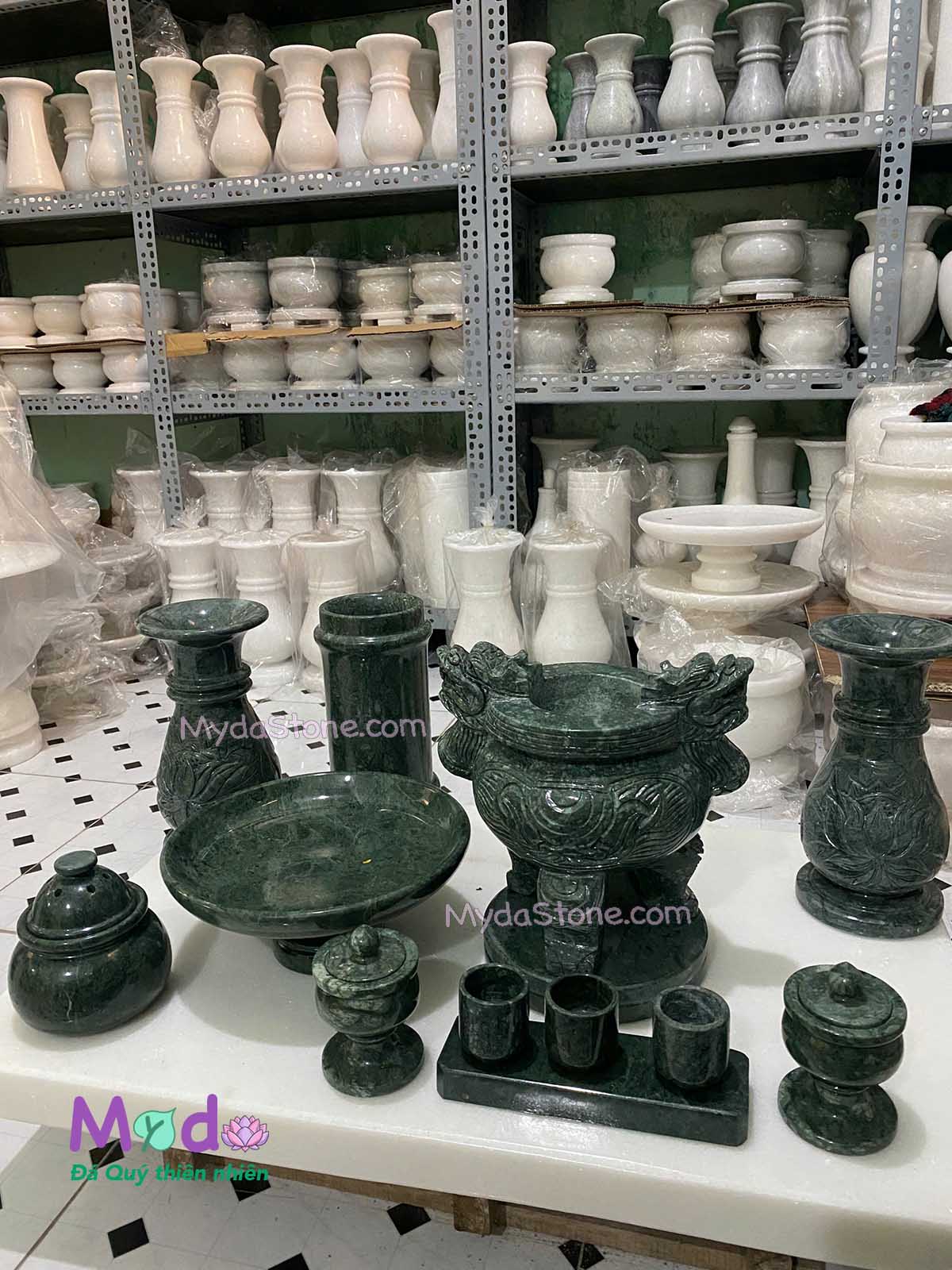 Bộ Đồ Thờ Cúng đá Xanh Ấn Độ