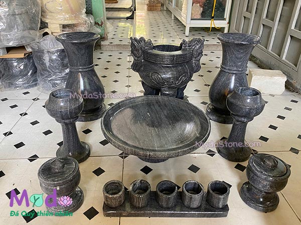 Bộ Đồ Thờ Cúng đá Cẩm Thạch Đen
