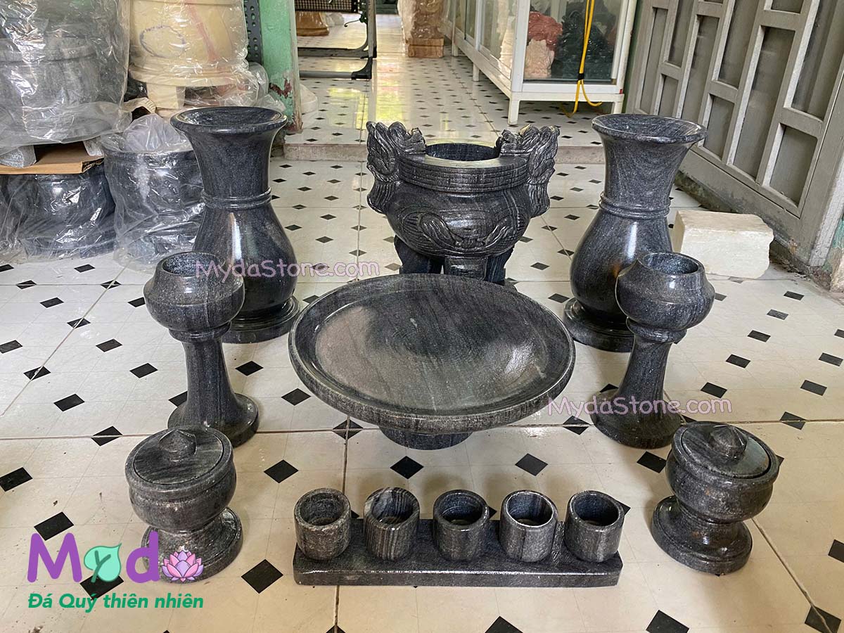 Bộ Đồ Thờ Cúng đá Cẩm Thạch Đen