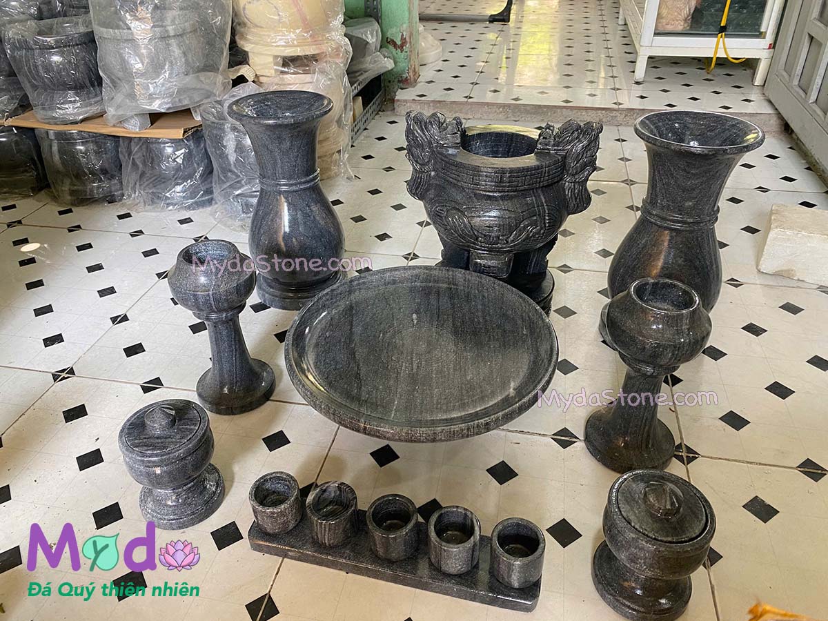 Bộ Đồ Thờ Cúng đá Cẩm Thạch Đen