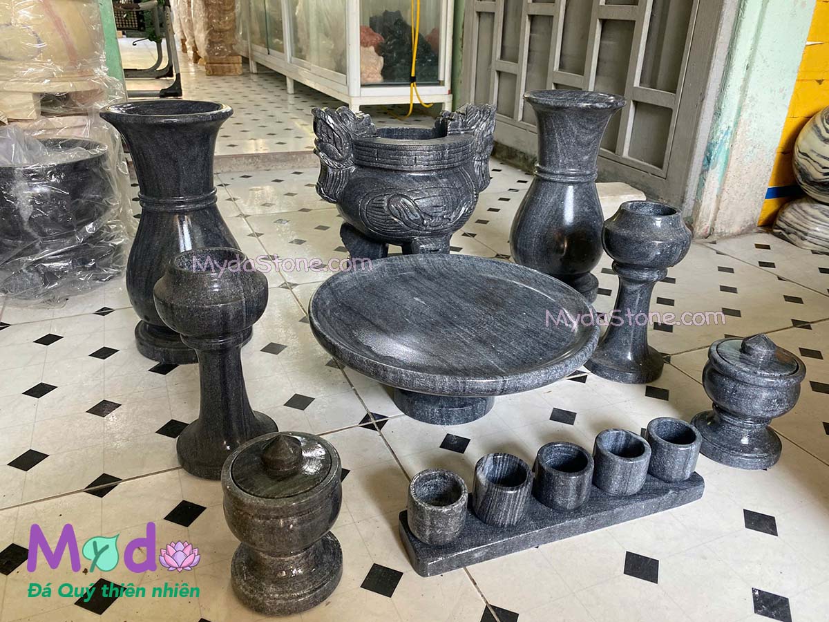 Bộ Đồ Thờ Cúng đá Cẩm Thạch Đen