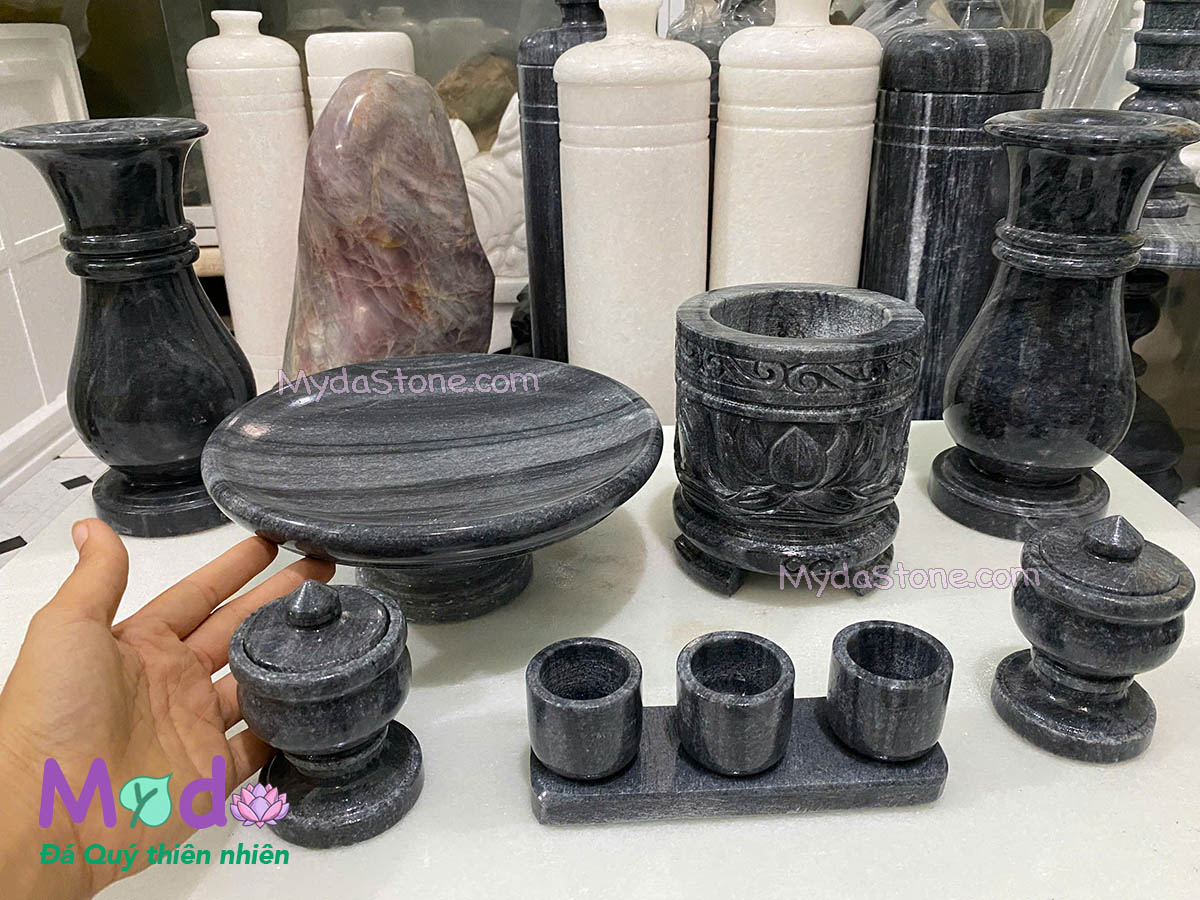 Bộ Đồ Thờ đá Cẩm Thạch Đen