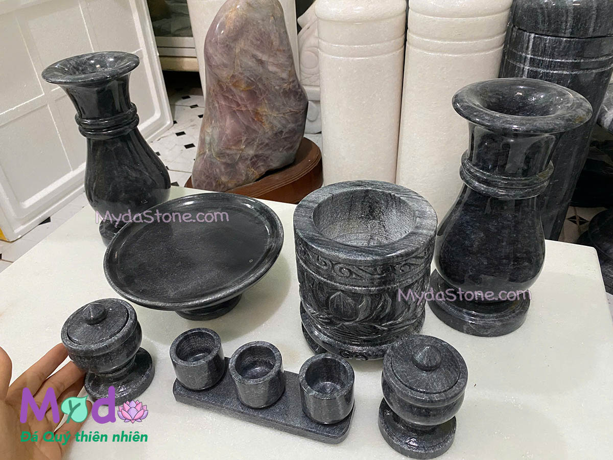 Bộ Đồ Thờ đá Cẩm Thạch Đen