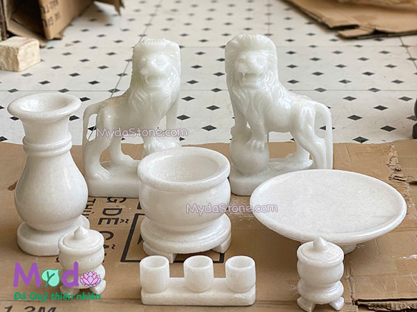 Bộ đồ thờ đá Cẩm Thạch Trắng