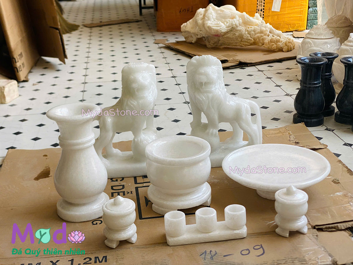 Bộ đồ thờ đá Cẩm Thạch Trắng