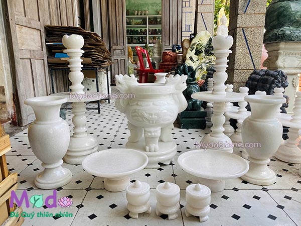 Bộ Đồ Thờ Cúng đá Cẩm Thạch Trắng