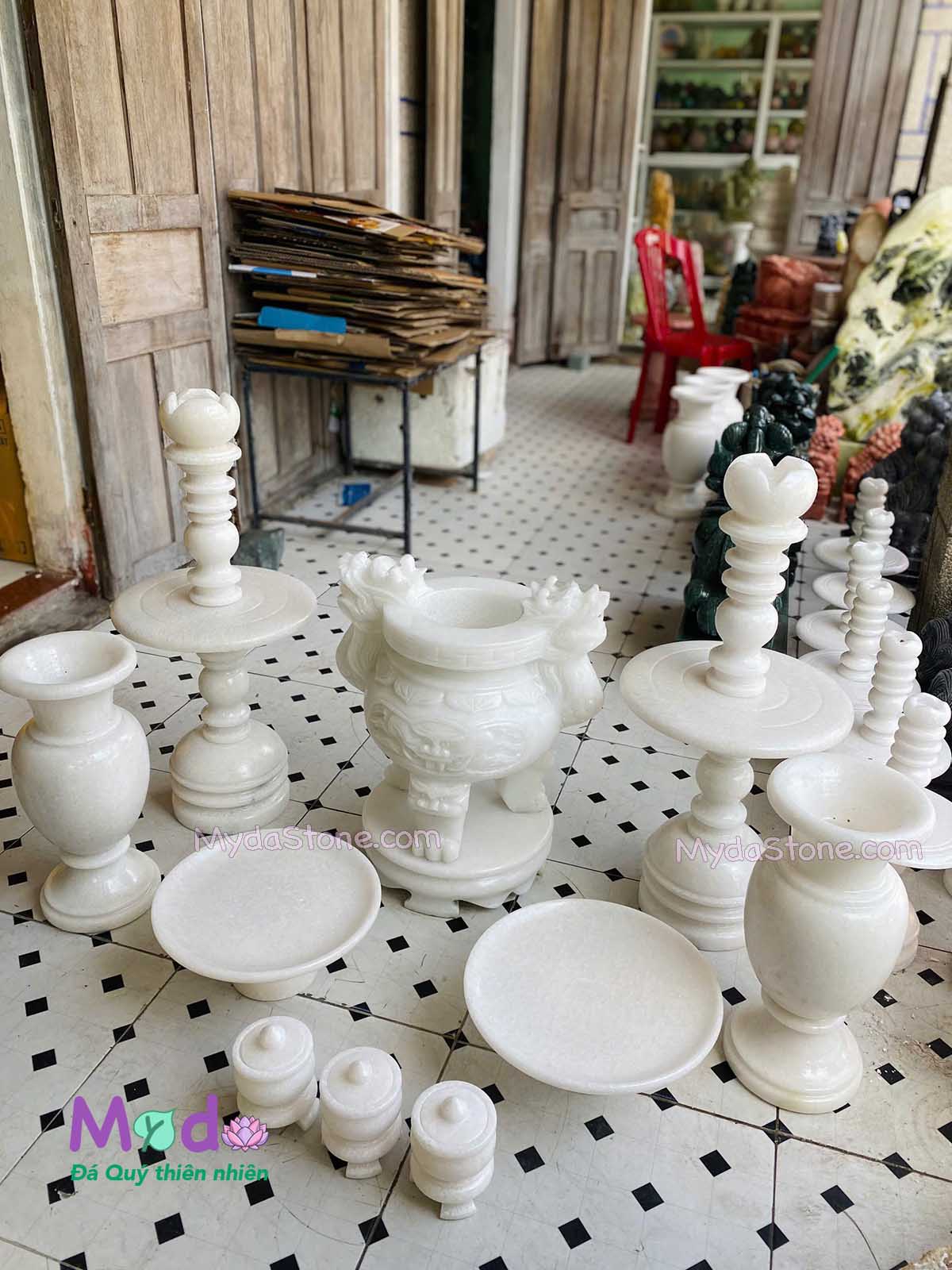 Bộ Đồ Thờ Cúng đá Cẩm Thạch Trắng