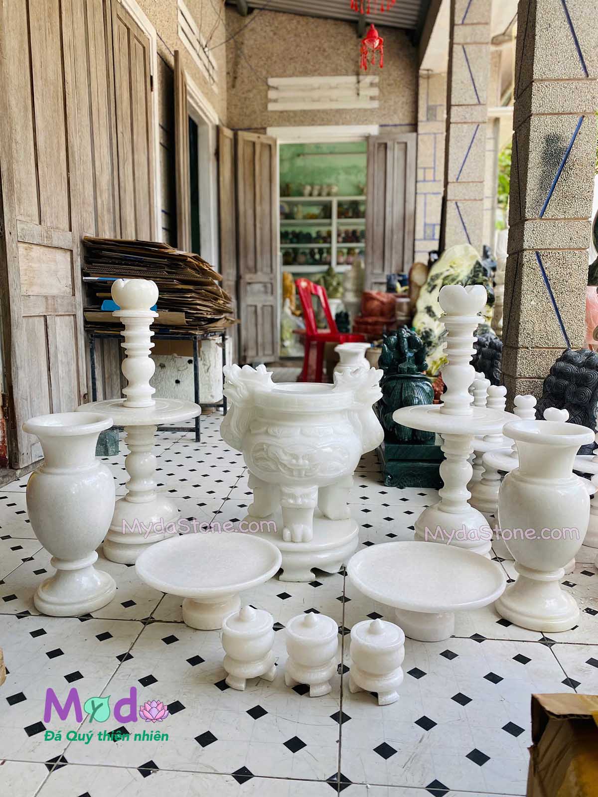 Bộ Đồ Thờ Cúng đá Cẩm Thạch Trắng