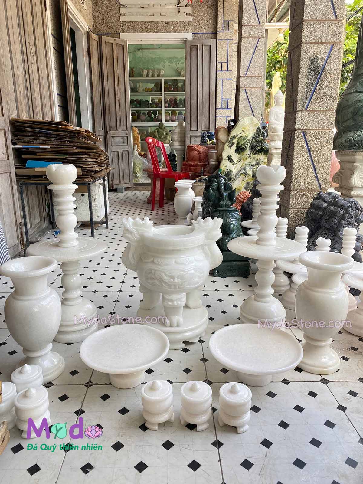 Bộ Đồ Thờ Cúng đá Cẩm Thạch Trắng