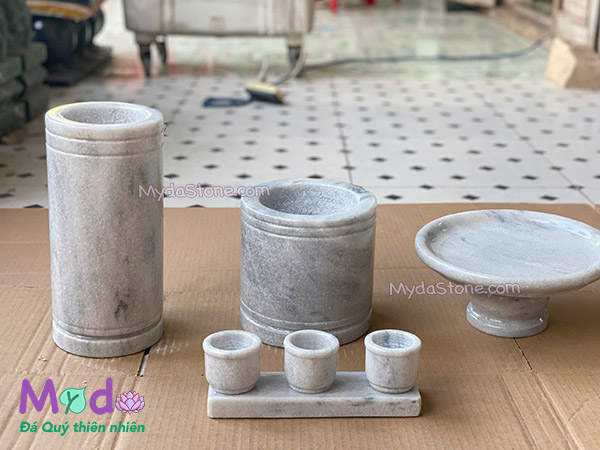 Bộ Đồ Thờ Cúng đá Cẩm Thạch Trắng Xám