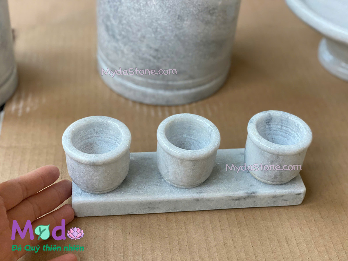 Bộ Đồ Thờ Cúng đá Cẩm Thạch Trắng Xám