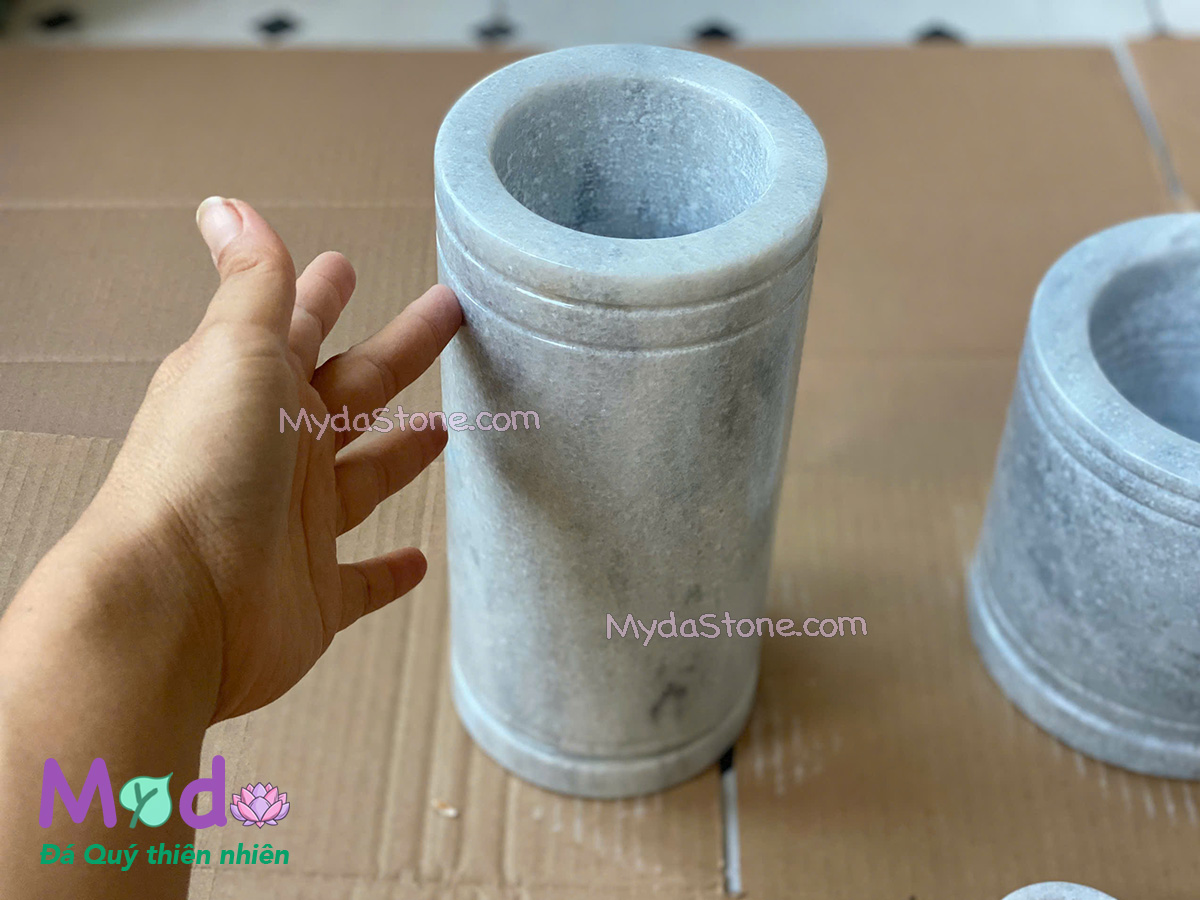 Bộ Đồ Thờ Cúng đá Cẩm Thạch Trắng Xám