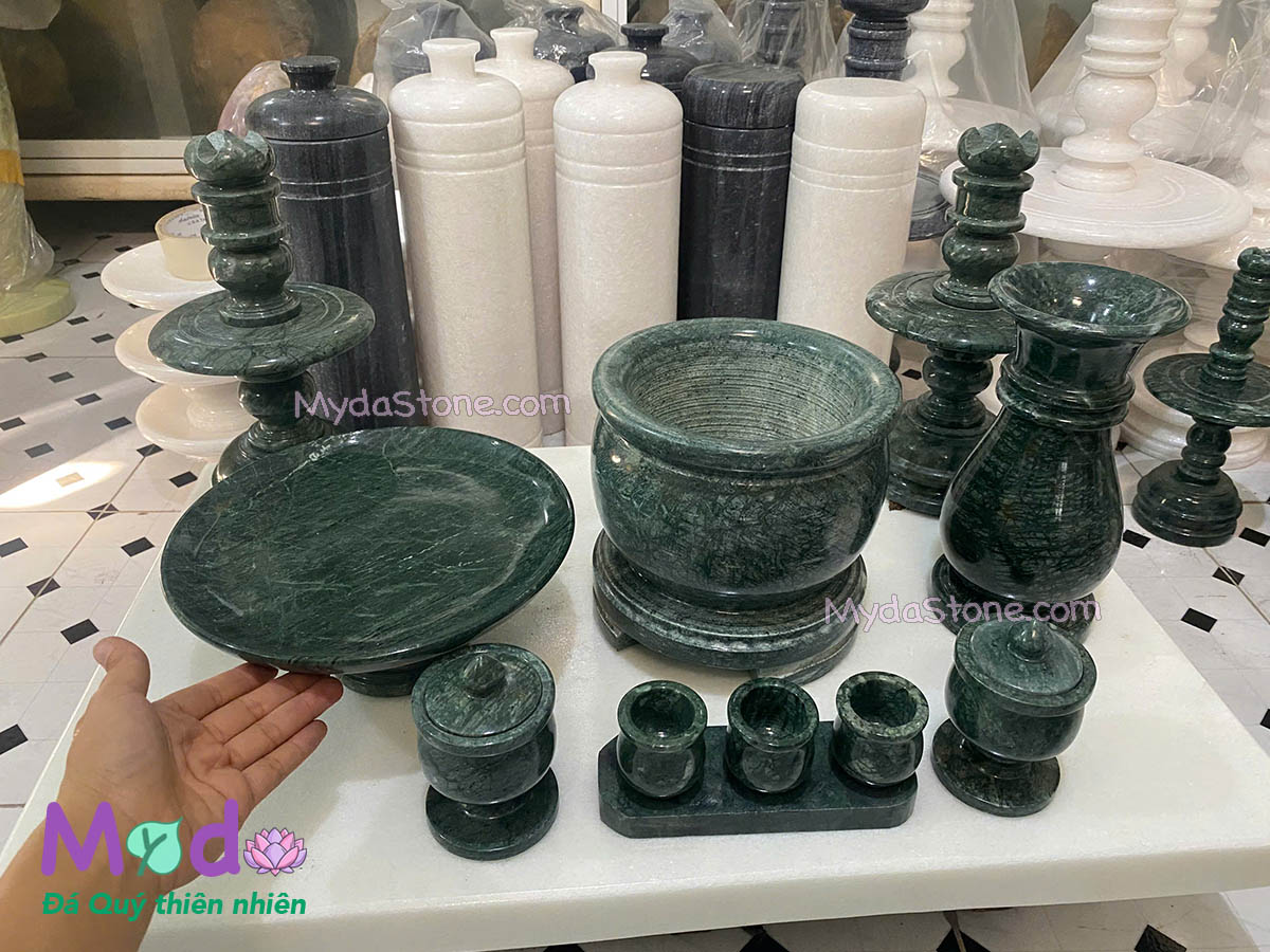Bộ Đồ Thờ Cúng đá Xanh Ấn Độ