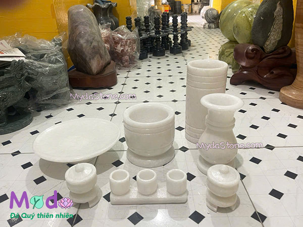 Bộ Đồ Thờ Cúng đá Cẩm Thạch Trắng