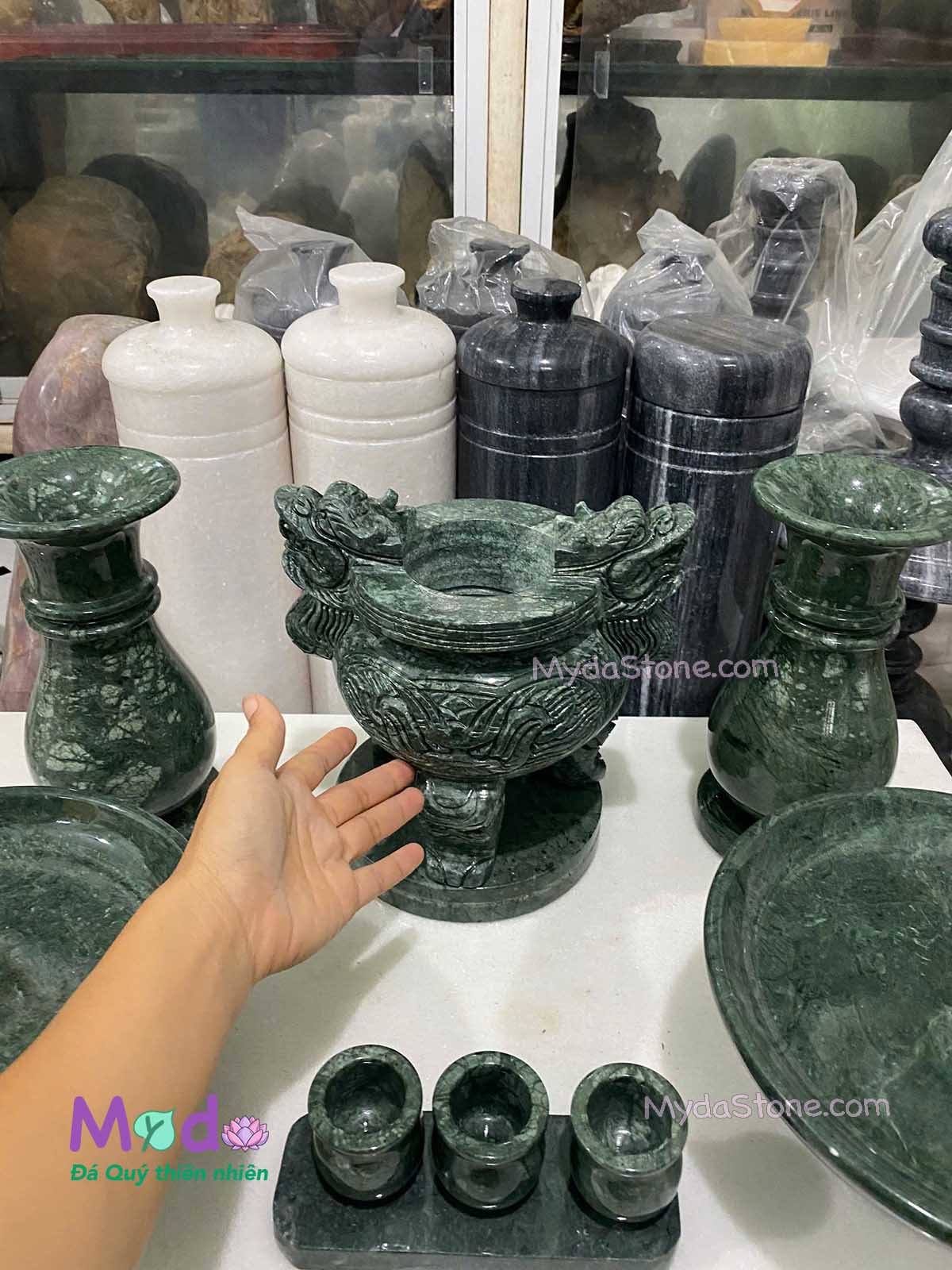 Bộ Đồ Thờ Cúng đá Xanh Ấn Độ