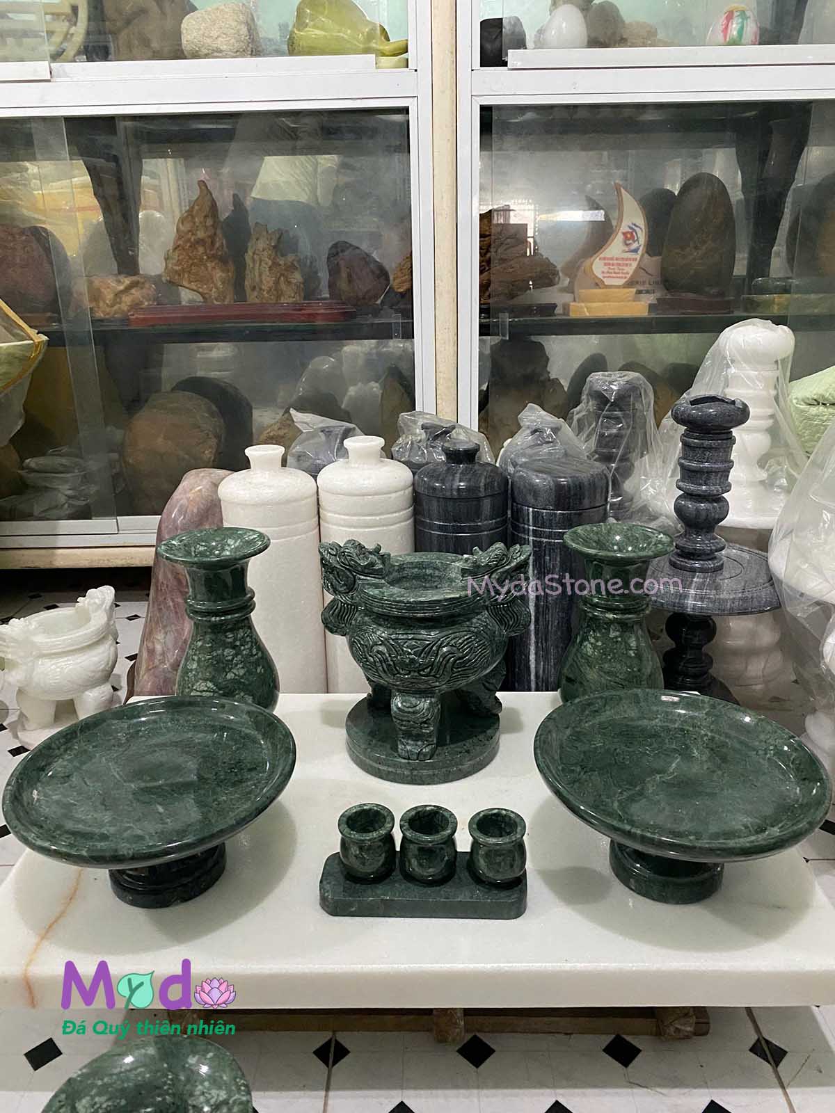 Bộ Đồ Thờ Cúng đá Xanh Ấn Độ